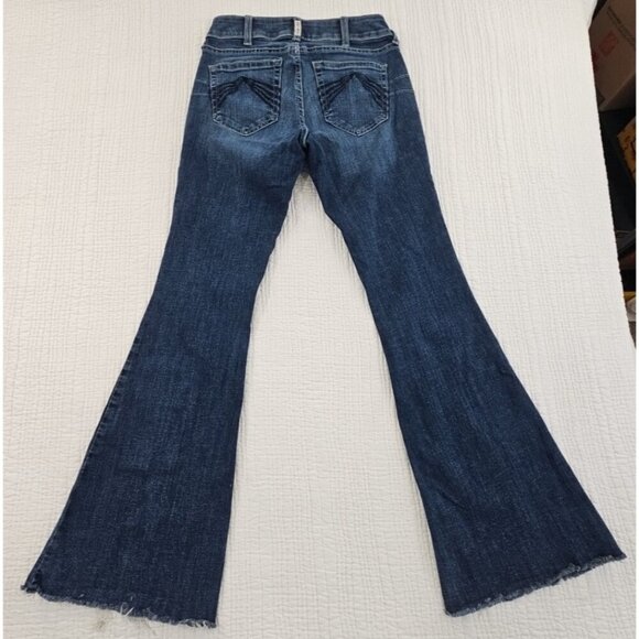 Ariat Real Denim Women's Jeans Size 28R Med Wash Flair Leg Raw Hem Heavy Stitch - Picture 2 of 16